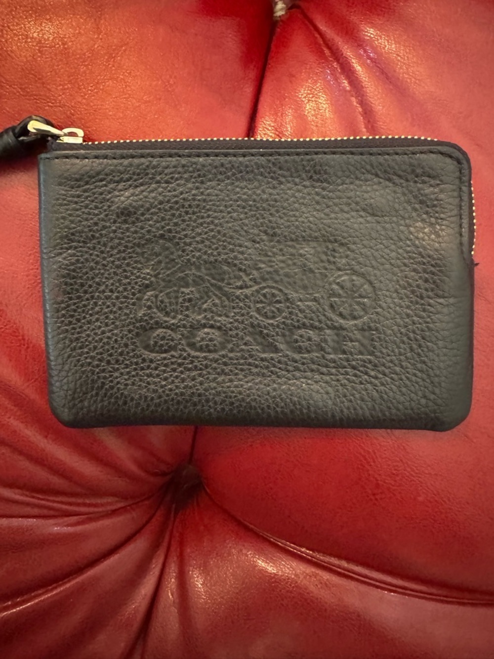 Coach Black Pebbled Leather Zip Wallet